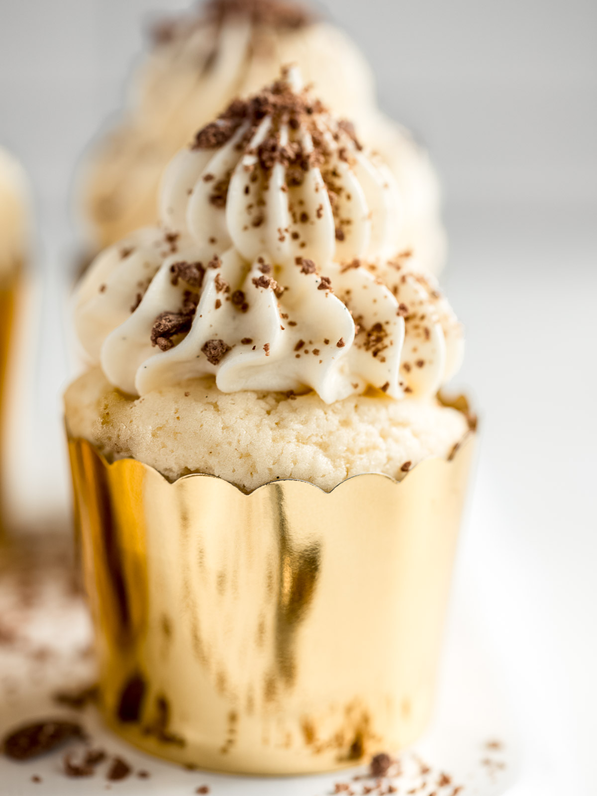Decorated vanilla cupcake.