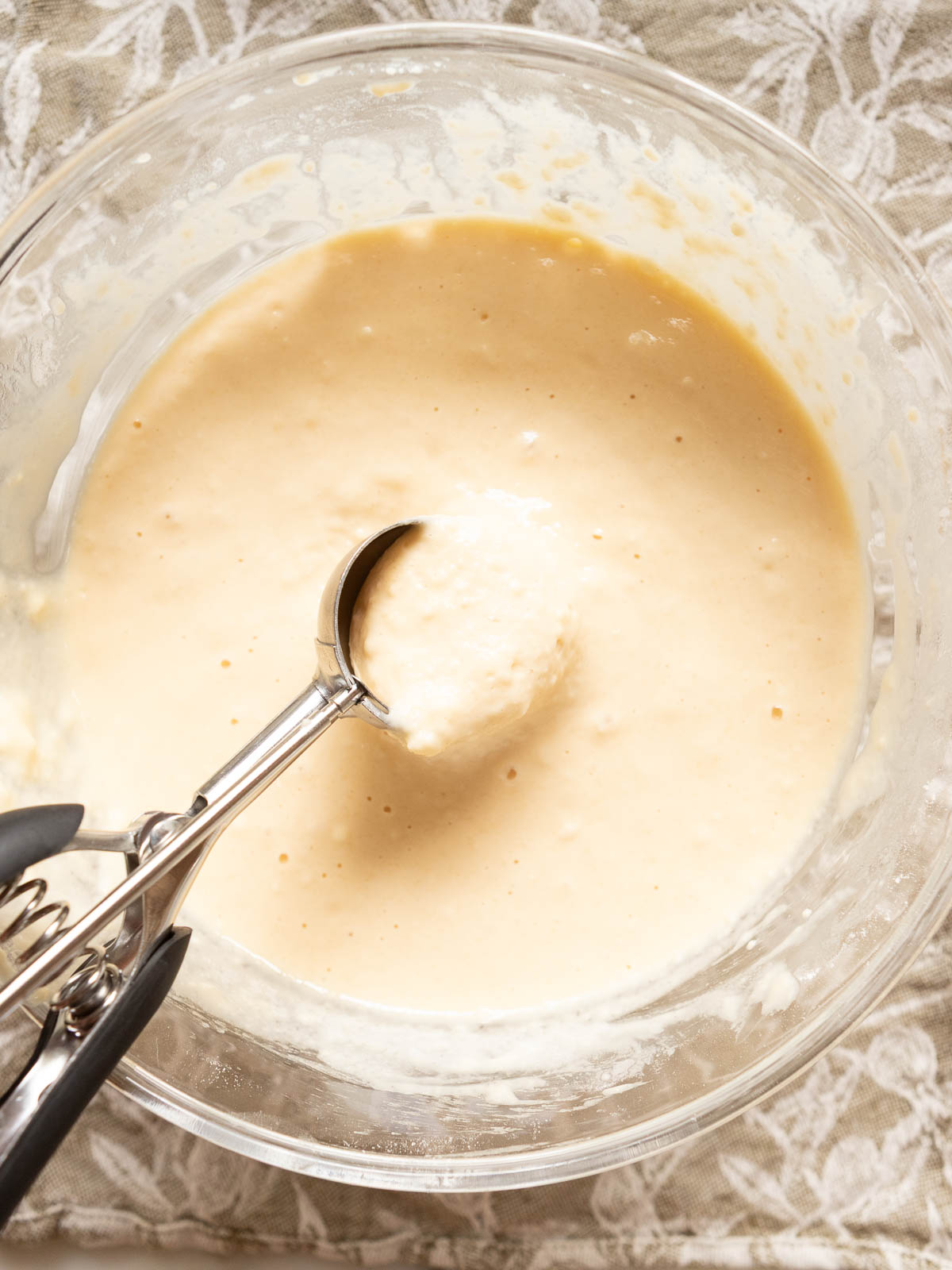 Make this easy pikelet recipe by mixing all of the ingredients in a bowl. A few lumps is ok.