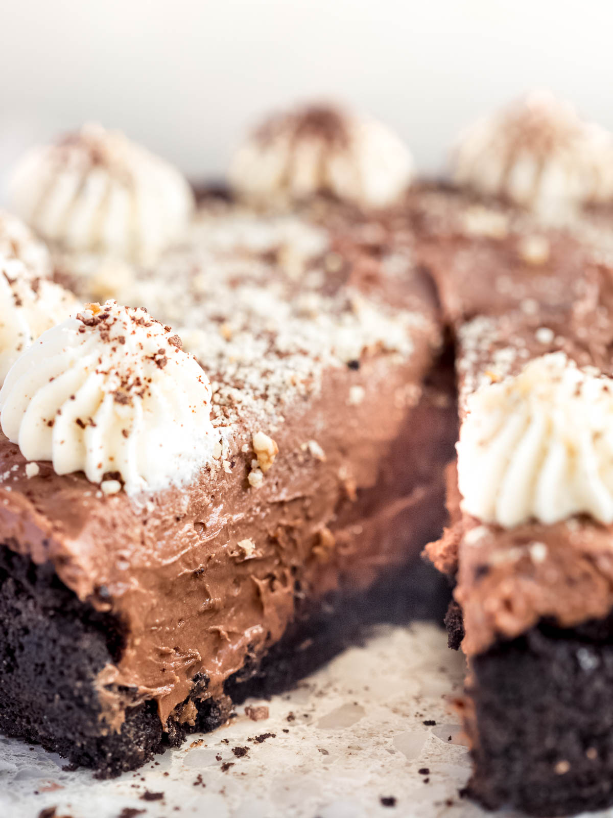 The rich creamy filling of this banana chocolate cheesecake.