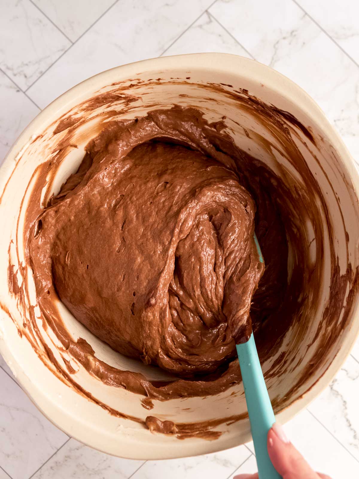 Making the filling for my banana chocolate cheesecake.