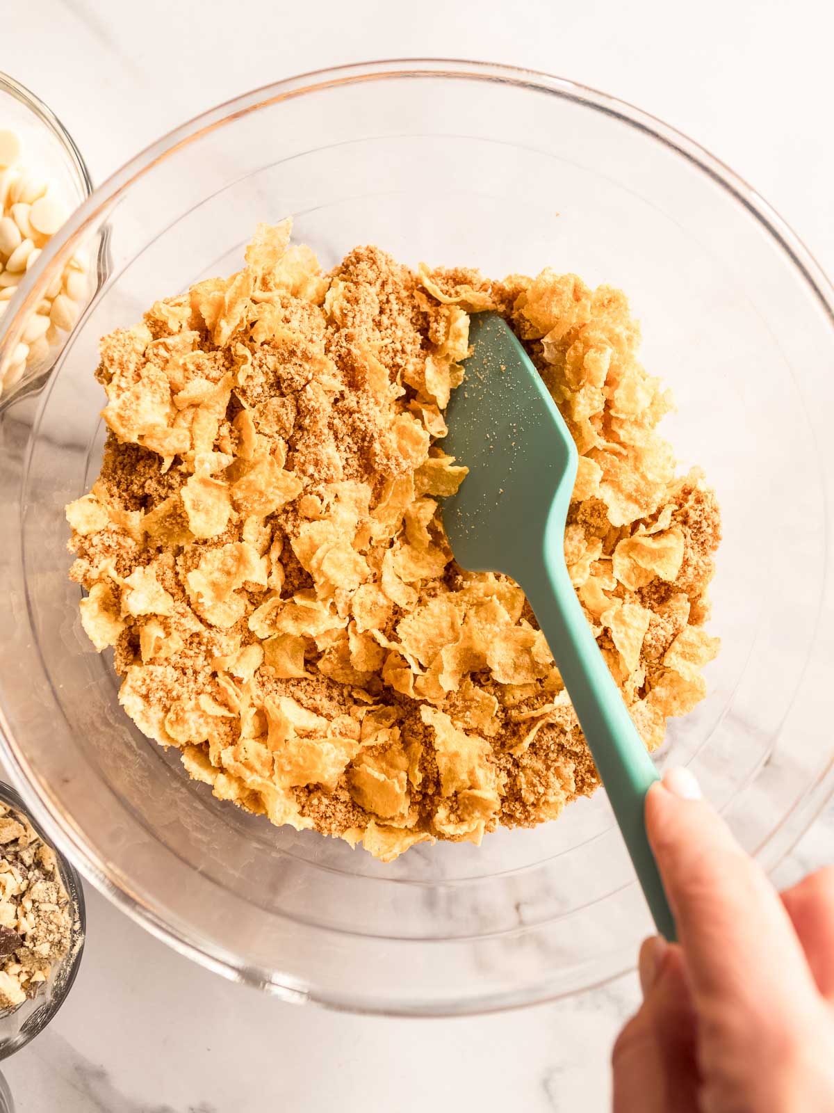 Mixing ingredients for honey joy recipe.
