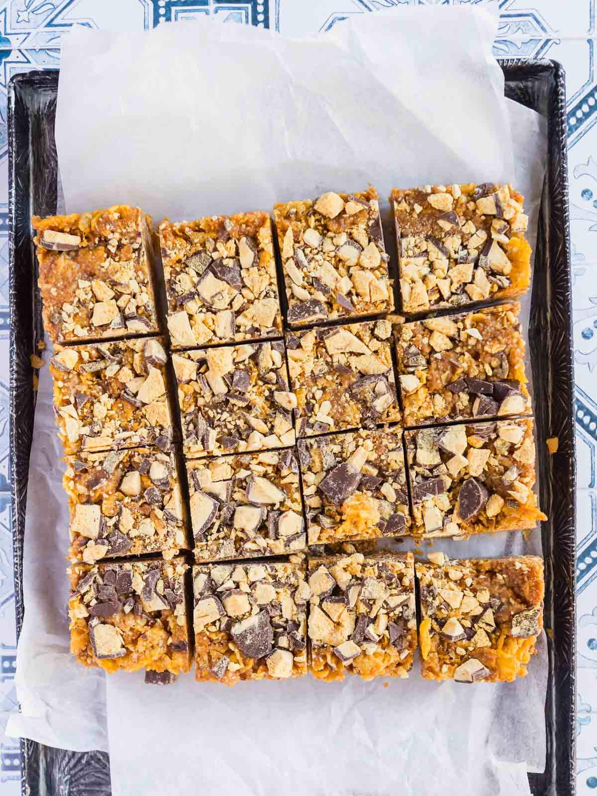Honey joy slice, cut into squares.