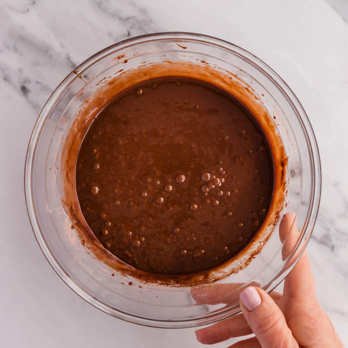 Making a chocolate cake.