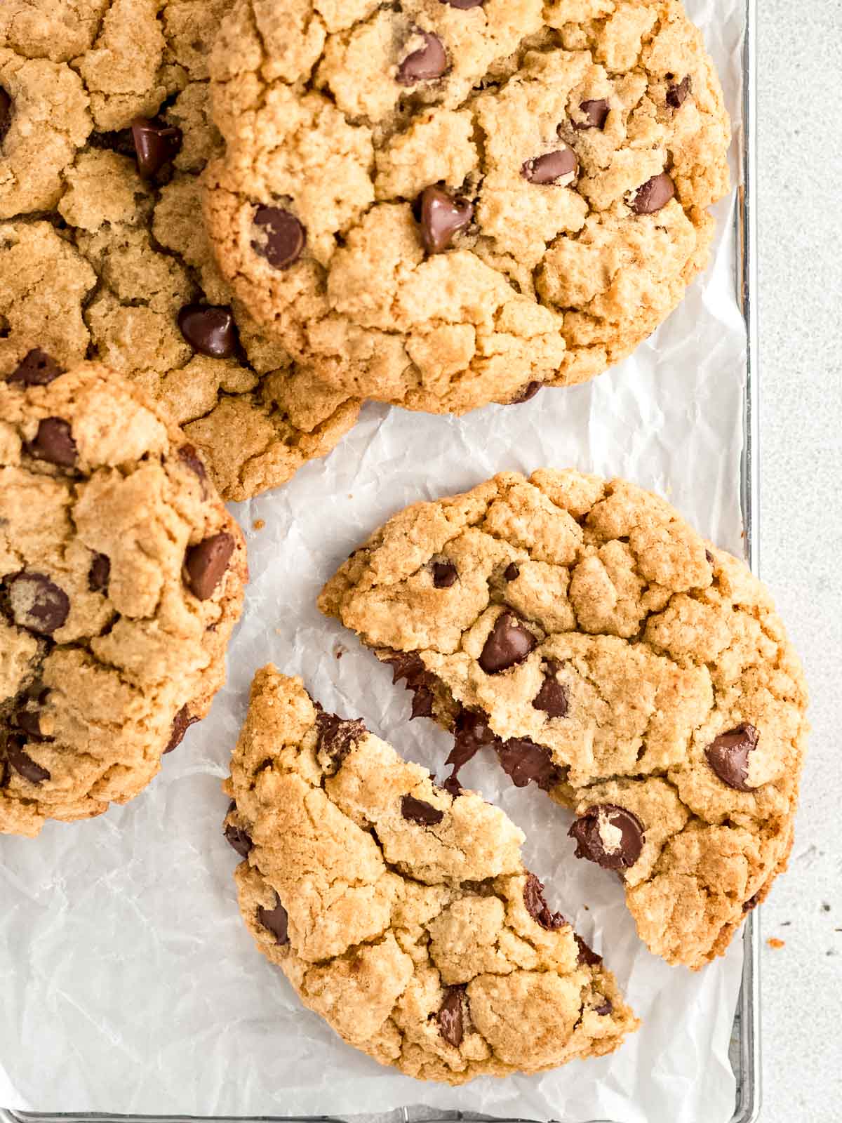 Freshly baked no chill chocolate chip cookies.