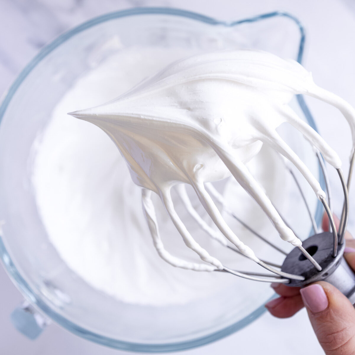 A thick and glossy meringue that has been whisked for 10 minutes.