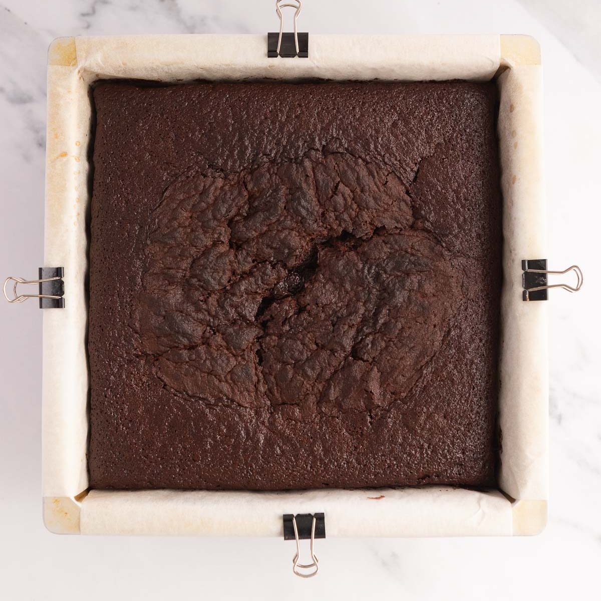 Perfectly chocolate cake in my favourite 20cm square cake tin.