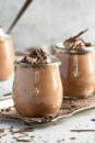 Chocolate toblerone mousse in individual serving glasses.