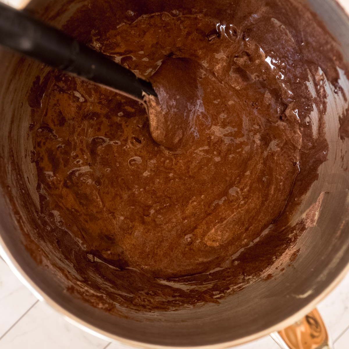 Process shot for making espresso brownies.