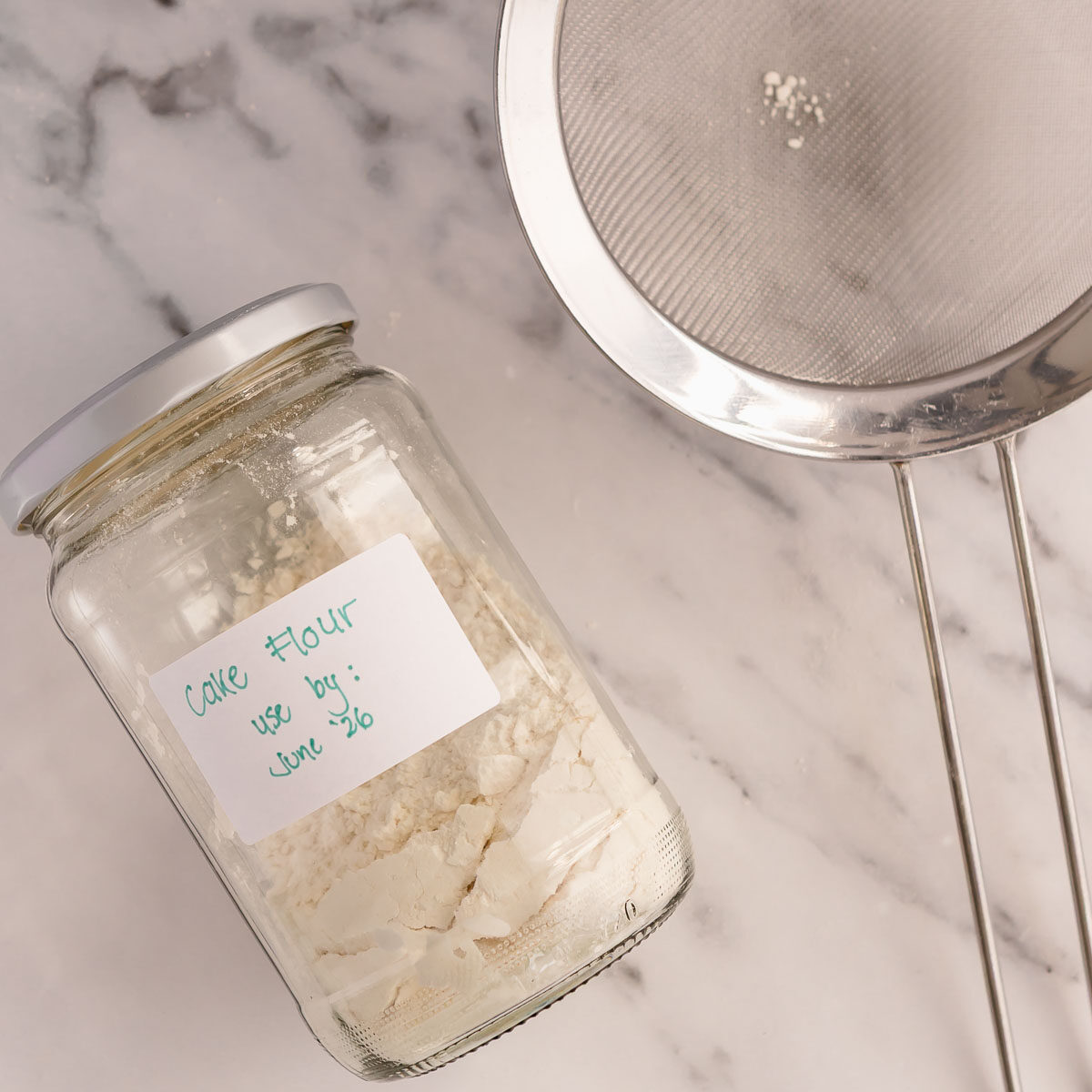 Label a jar with the date and seal until ready to use.  Homemade cake flour is used to make fluffy, tender cakes, muffins and pancakes.