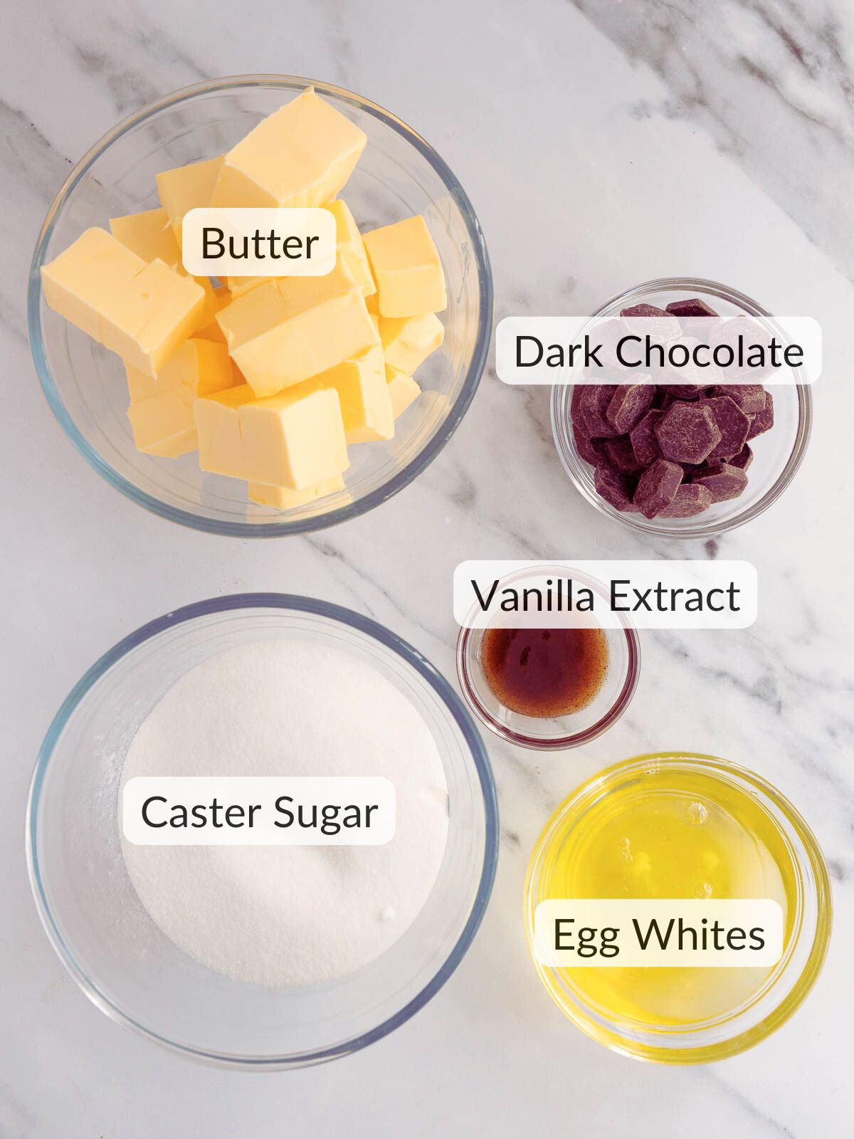 Five ingredients needed to make Chocolate Swiss Meringue Buttercream