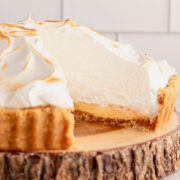 A simple summer dessert, a classic lemon meringue tart, with a sky high meringue topping.
