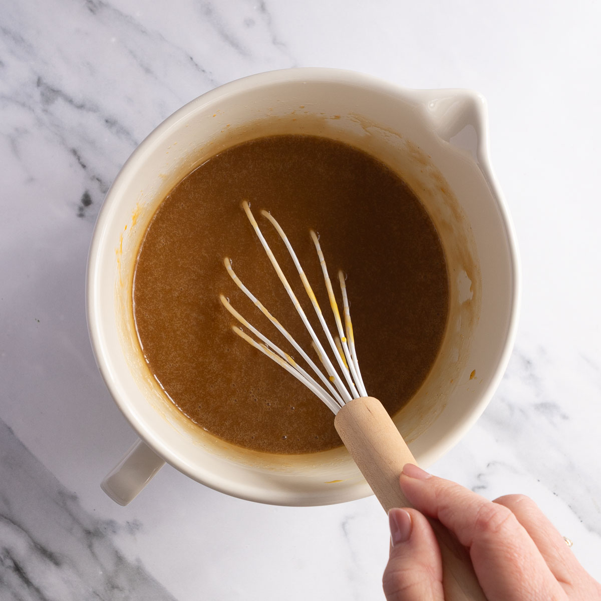 Whisk the wet ingredients of your cake together.