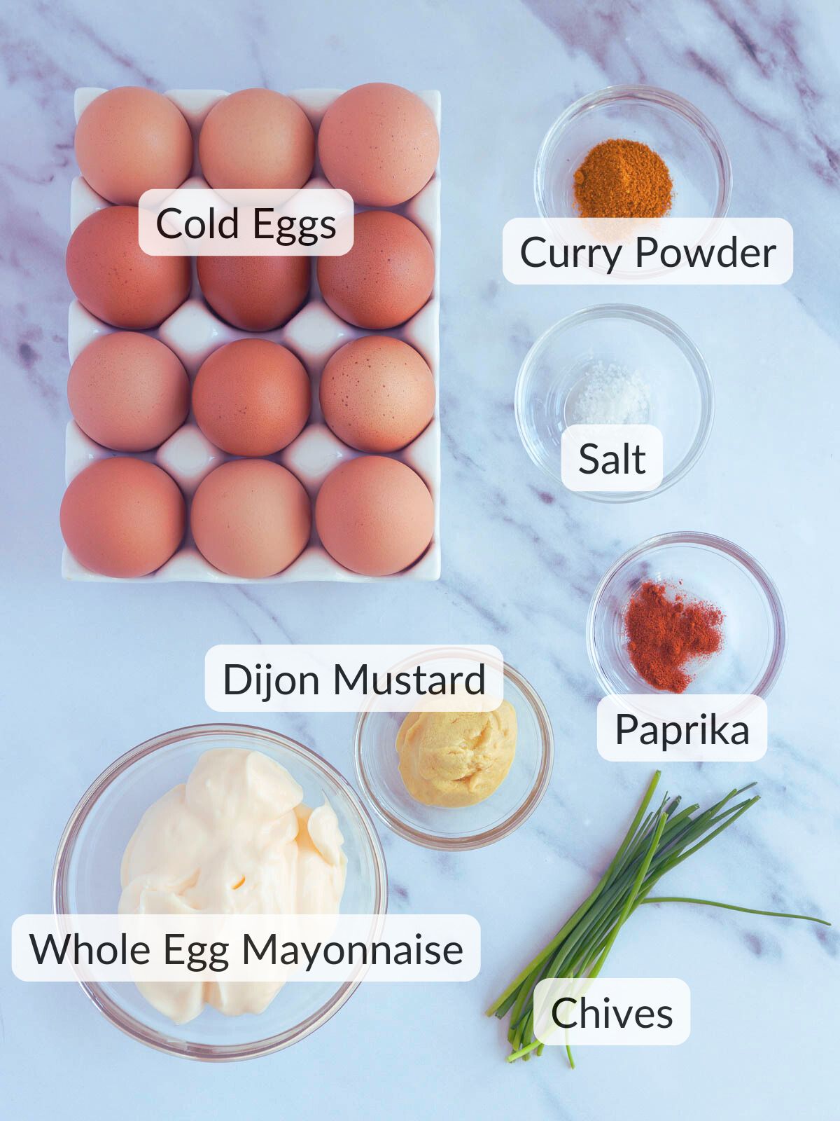 Ingredients needed to make the best devilled eggs.