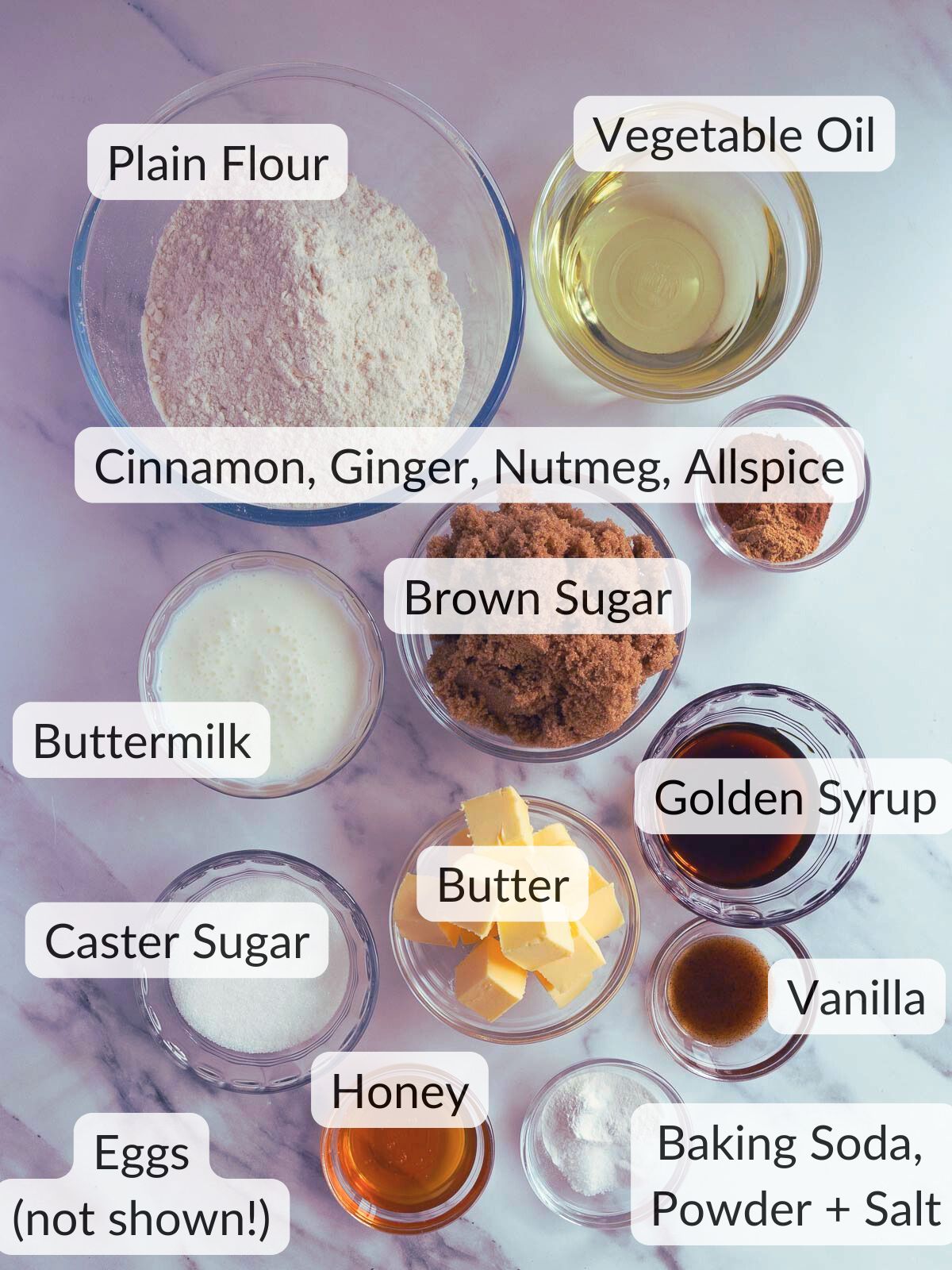 Ingredients needed to make this gingerbread bundt cake recipe.