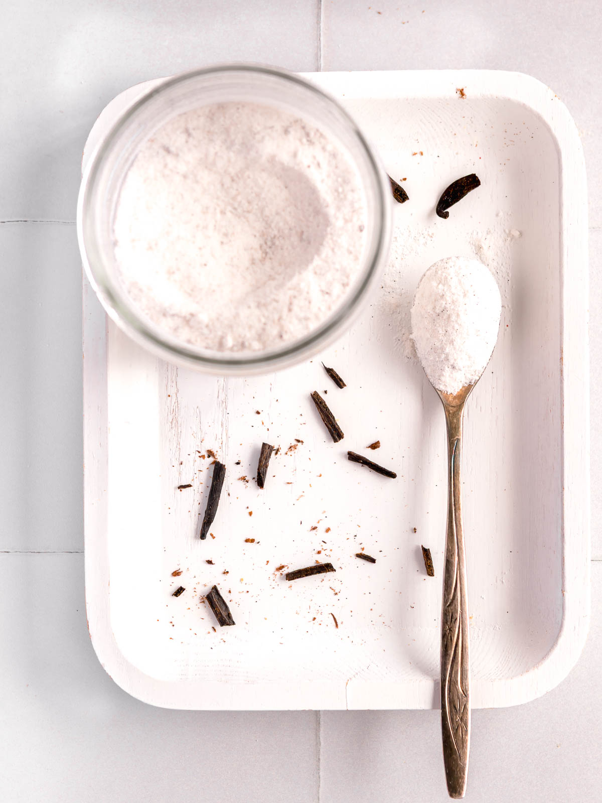 Vanilla sugar made with just 2 ingredients:  caster sugar and vanilla beans.