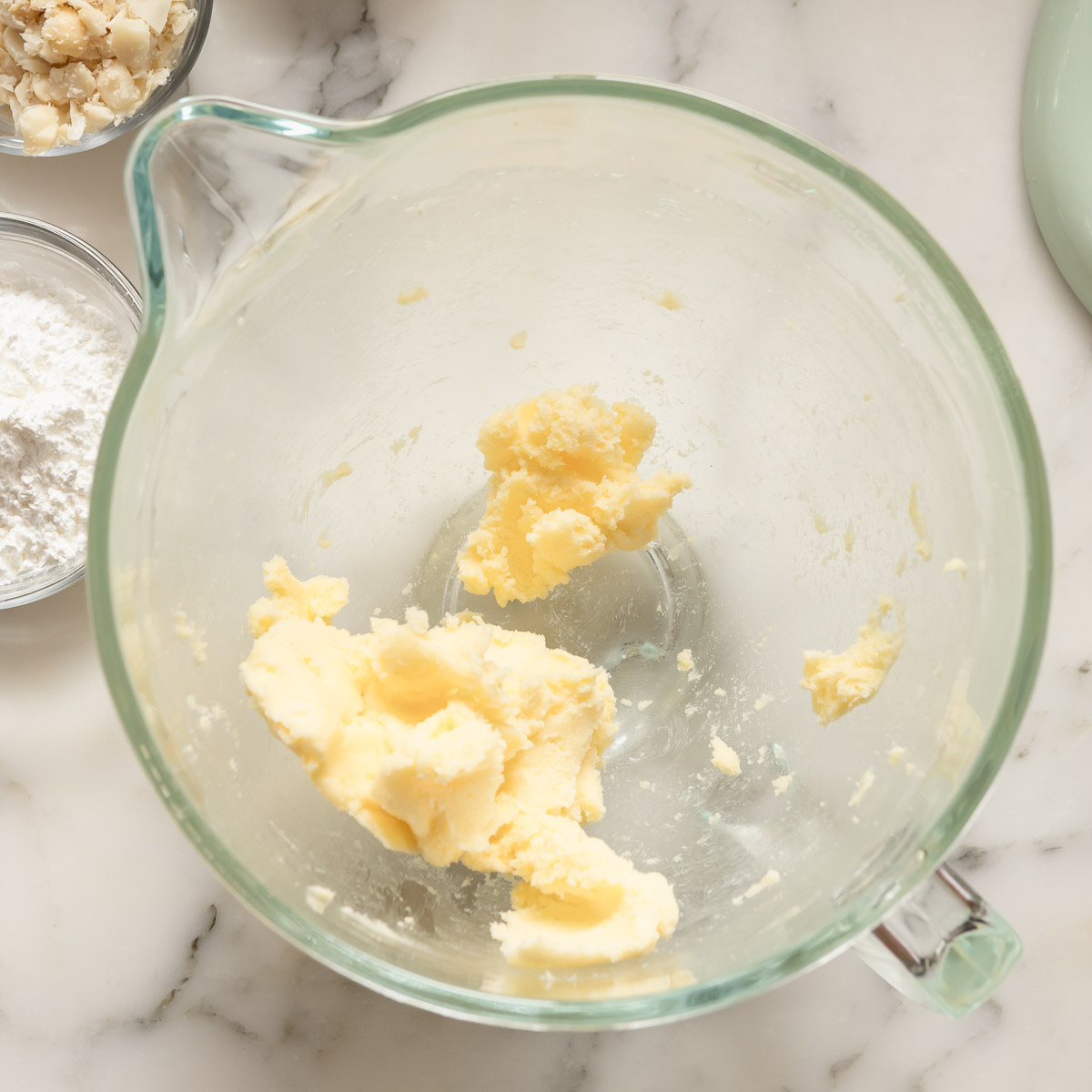 Creaming the butter and sugar to make traditional shortbread.