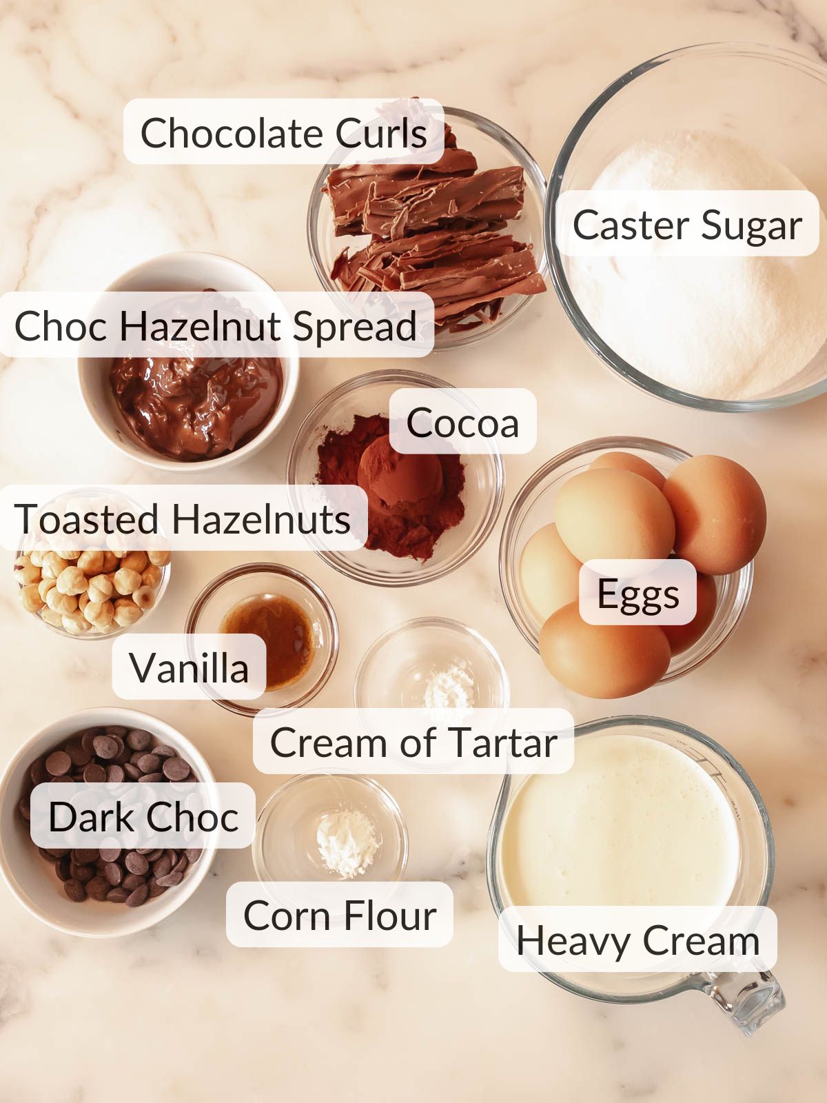 Ingredients needed to make a nutella pavlova stack.